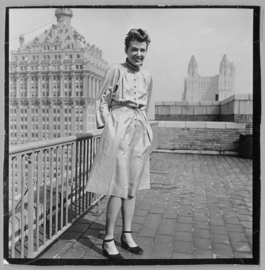 Fashion designer Claire McCardell, known for creating comfortable women’s clothing designed to fit real bodies and everyday life.